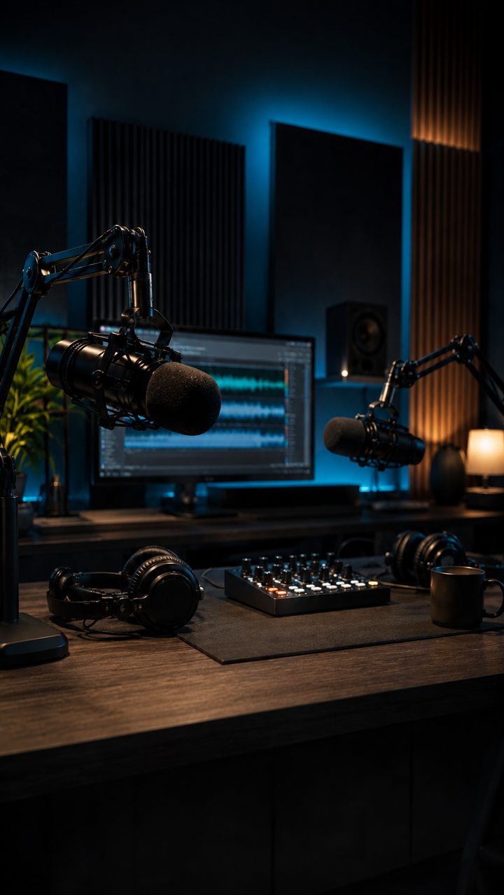 Podcast production and audio editing studio
